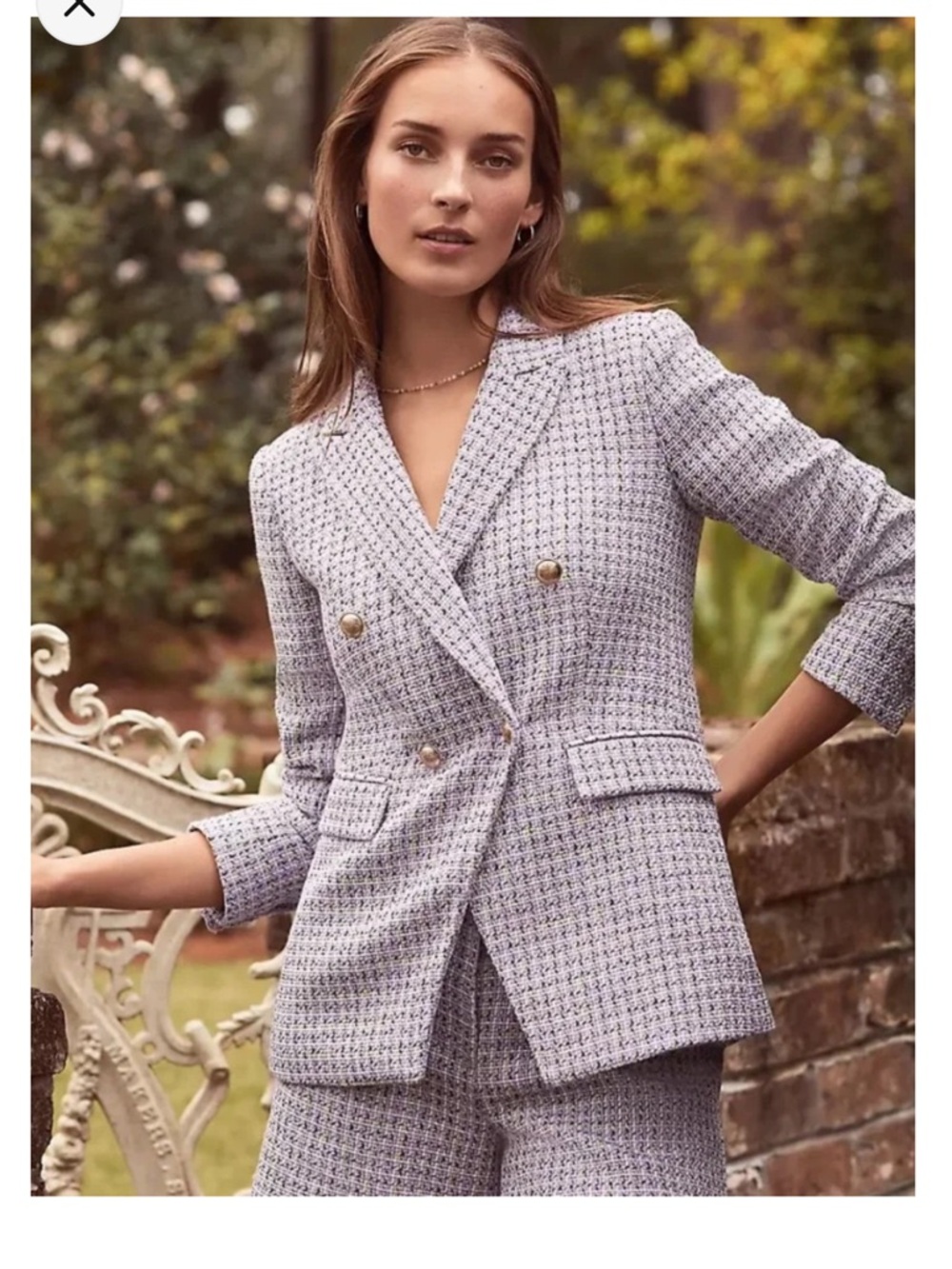 LOFT Light Lavender Double-Breasted Tweed Blazer